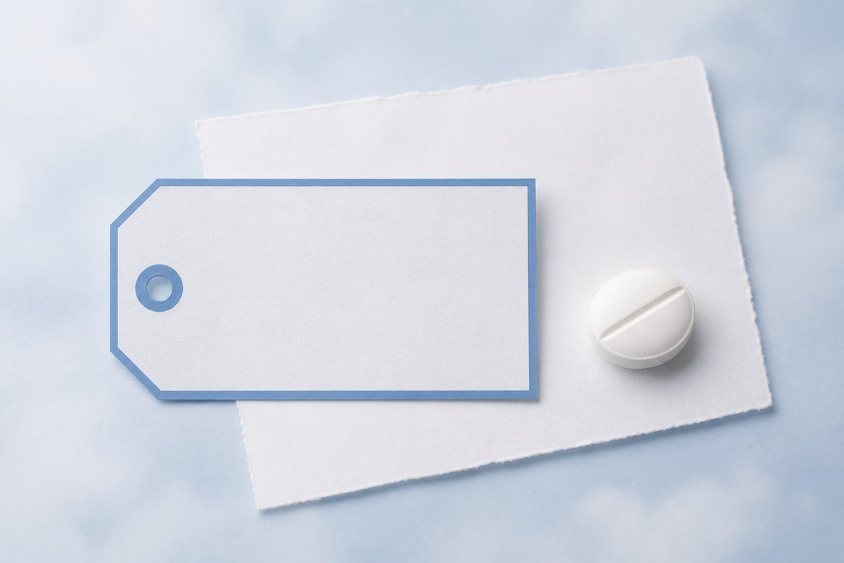 Controlled-substance caution tag beside Provigil-style tablet
