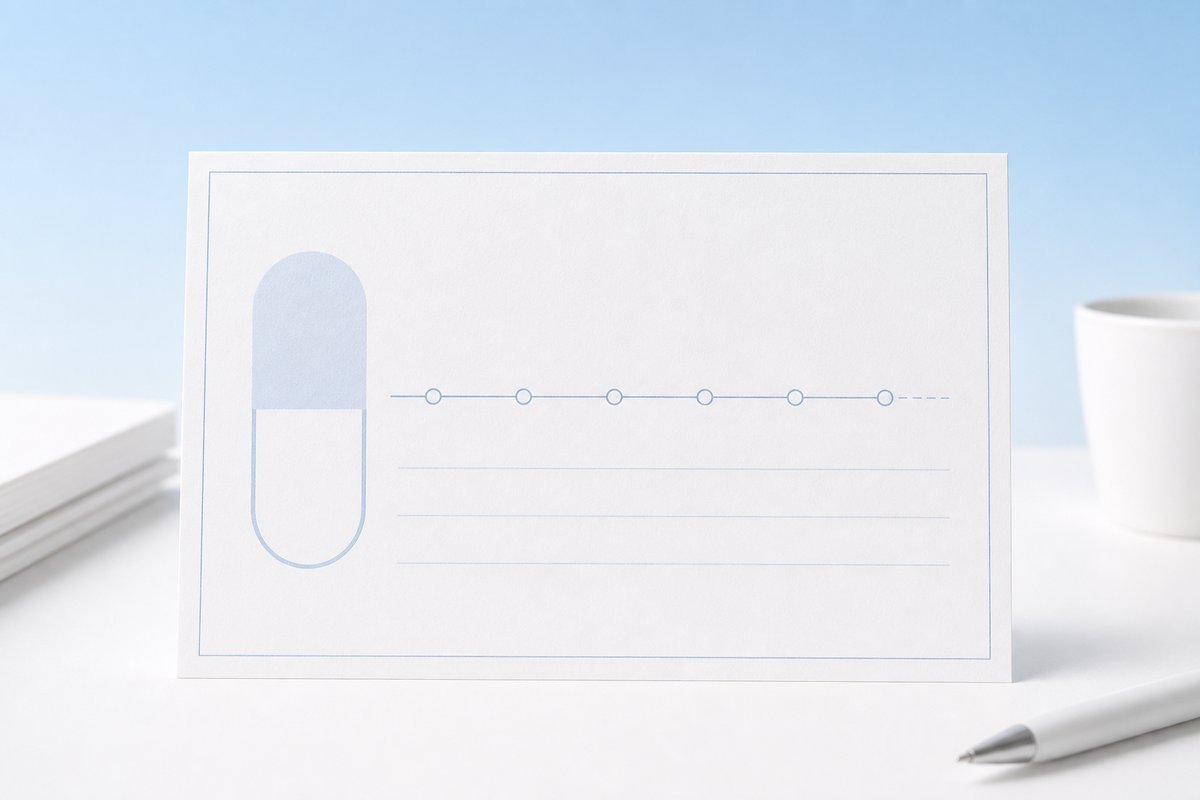 Washout timeline card with Prozac capsule silhouette