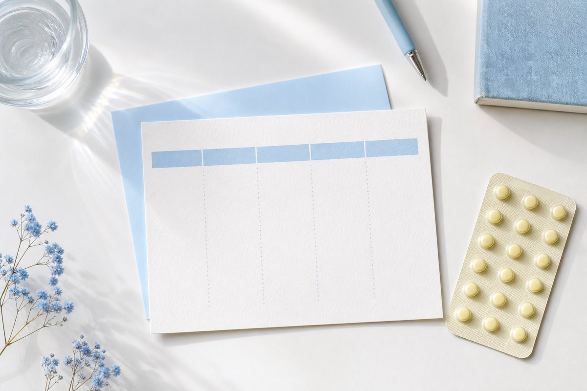 Weekend calendar strip and tadalafil blister on letter note card