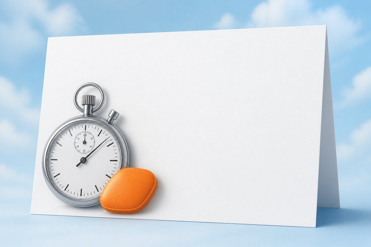 Stopwatch and vardenafil tablet on onset letter card